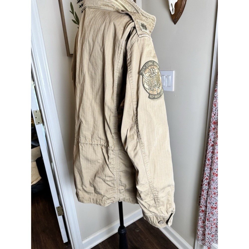 Polo Ralph Lauren Military Field Jacket Tan Khaki Herringbone Twill Patches L - Picture 4 of 16